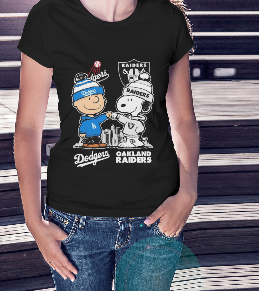 Charlie Brown Snoopy Dodgers Raiders Los Angeles Oakland Apparel T-Shirt