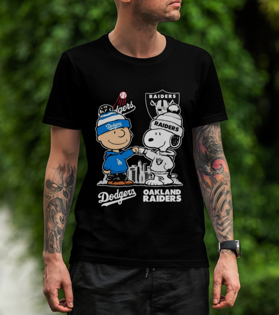Charlie Brown Snoopy Dodgers Raiders Los Angeles Oakland Apparel T-Shirt