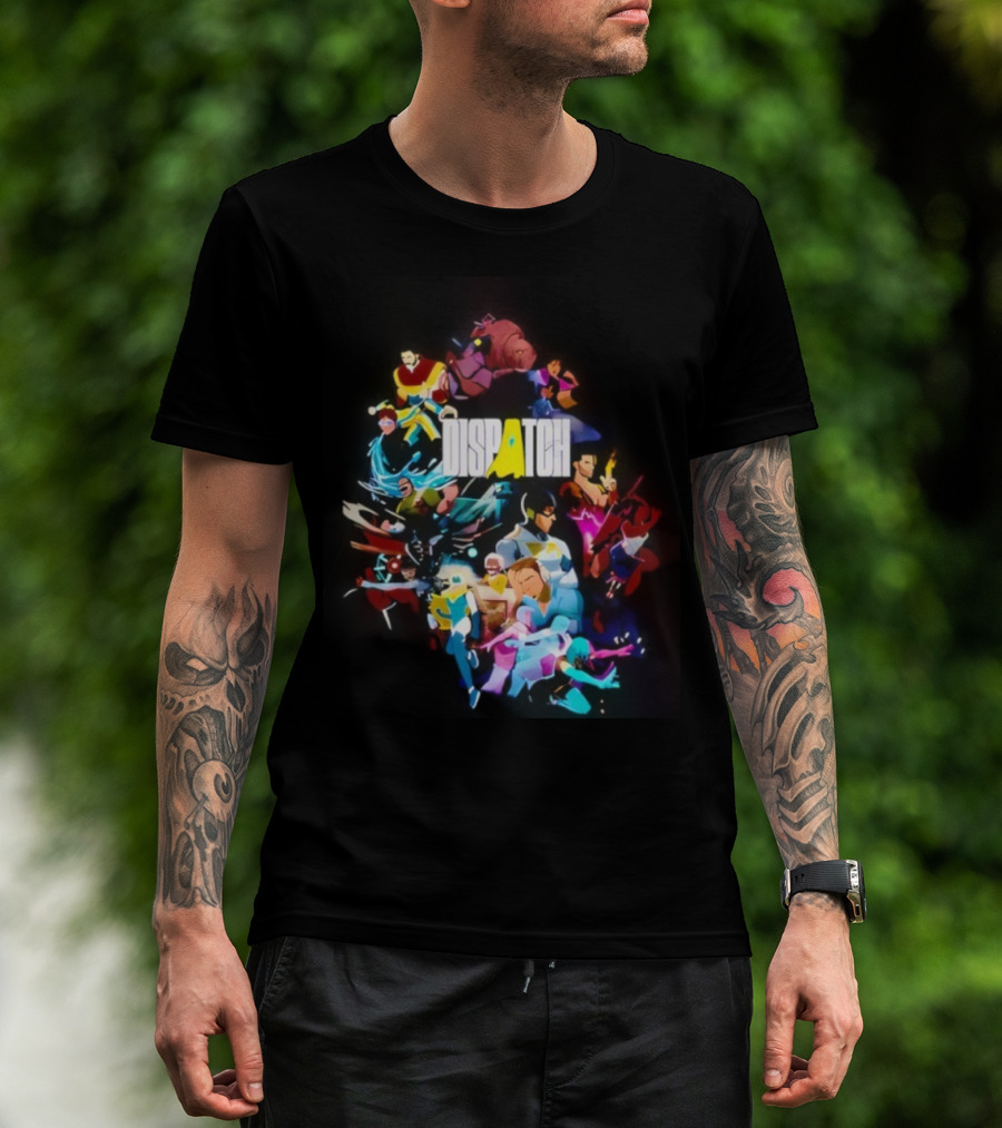 Dispatch Neon Heroes Video Game Characters Vibrant Ensemble T-Shirt