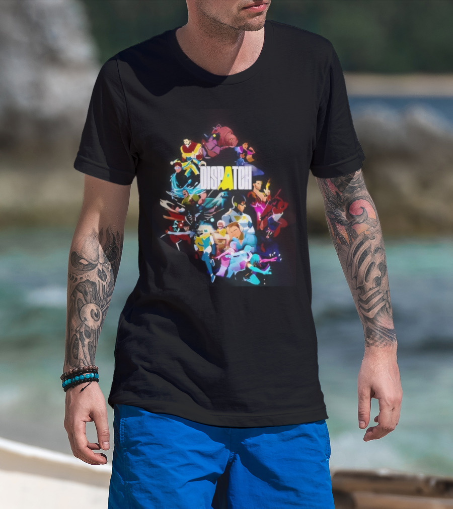 Dispatch Neon Heroes Video Game Characters Vibrant Ensemble T-Shirt