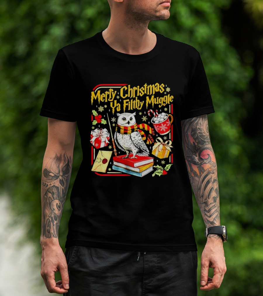 Merry Christmas Ya Filthy Gle Hedwig Owl Scarf Books Wand Letter Candy Cane Cup Gift T-Shirt