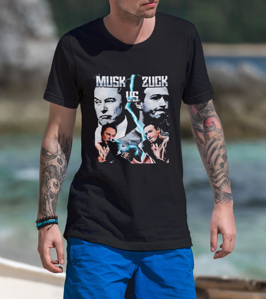 Musk Zuck Dual Lighting Face-Off T-Shirt