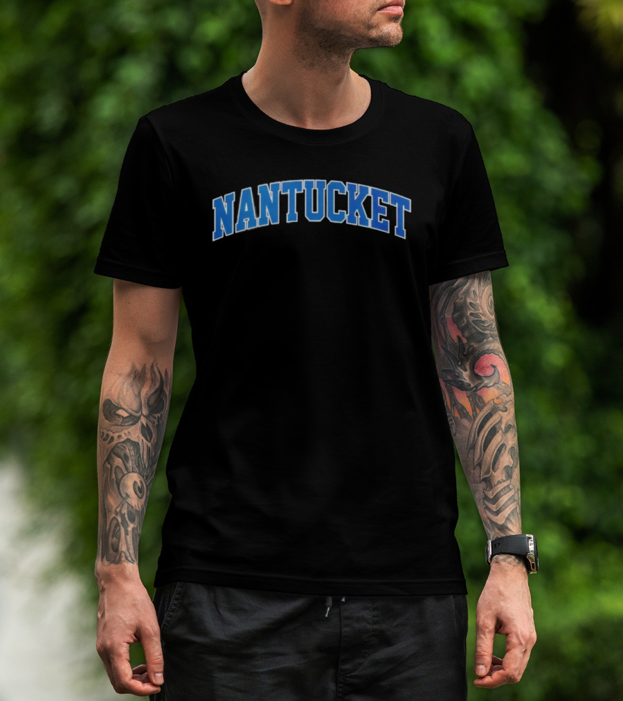 Nantucket Arch Bold Blue Text T-Shirt