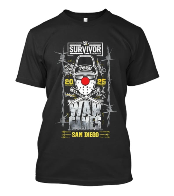 Survivor Series WarGames 2025 San Diego Event WWE Clown Mask Barbed Wire T-Shirt