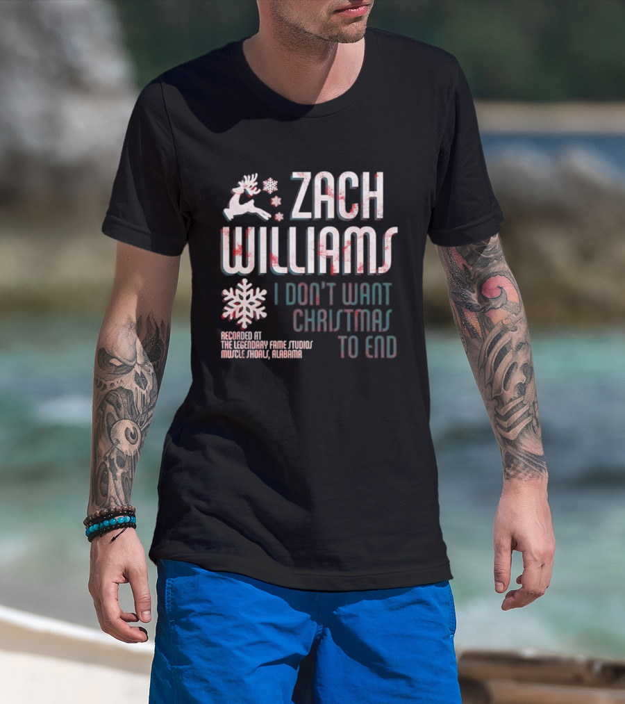 Zach Williams I Don't Want Christmas To End Recording Legendary Fame Studios Muscle Shoals Alabama Reindeer Snowflake T-Shirt