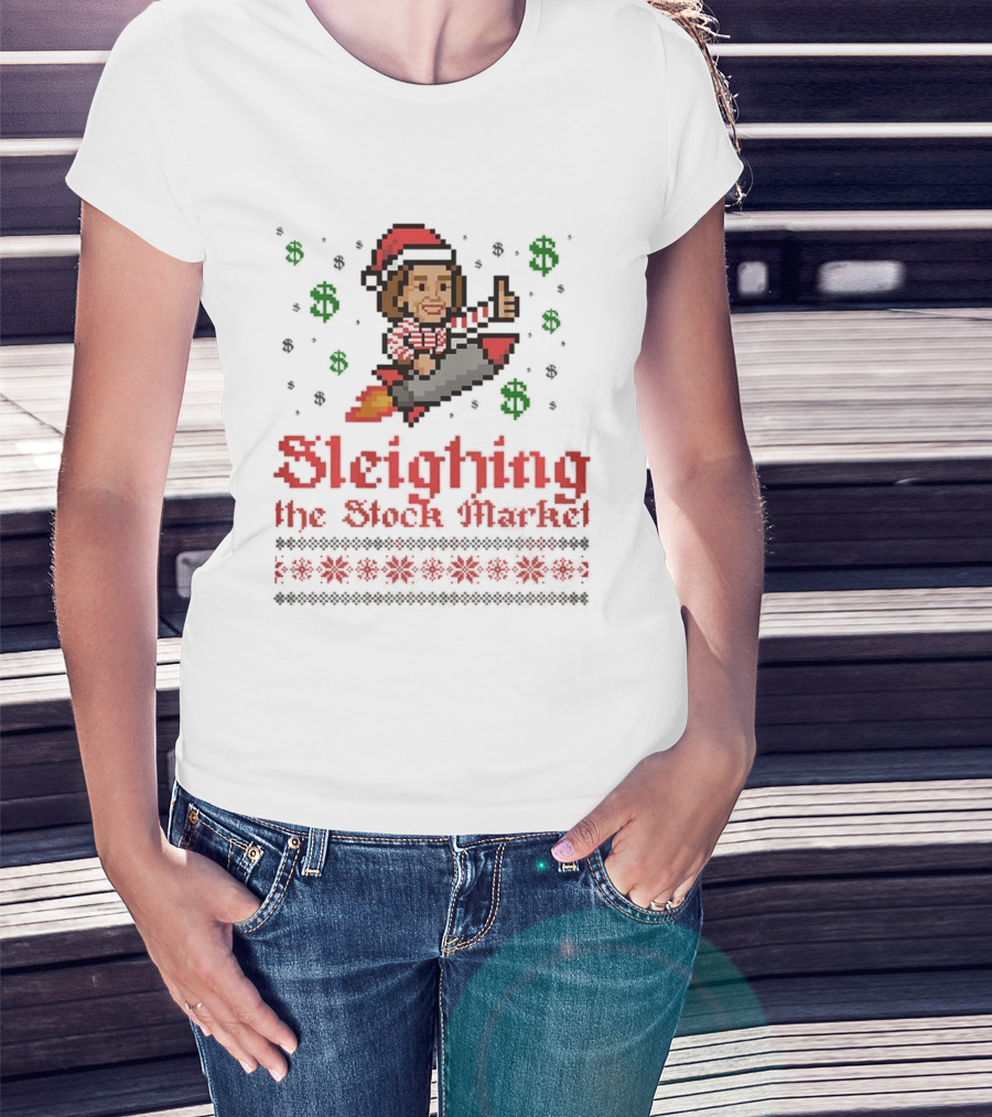 Sleighing The Stock Market Pixel Ugly Christmas End Of An Error T-Shirt