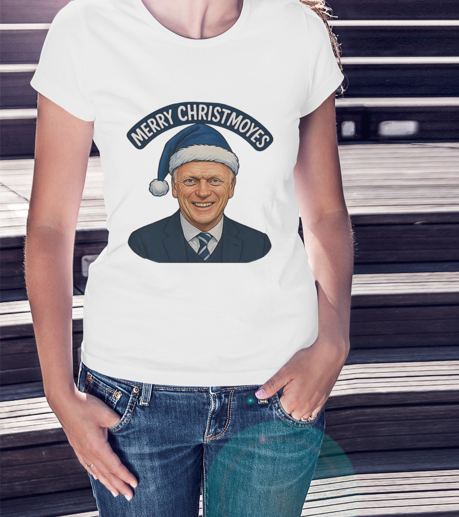 Merry Christmoyes Christmas Everton FC David Moyes Holiday Santa Hat T-Shirt