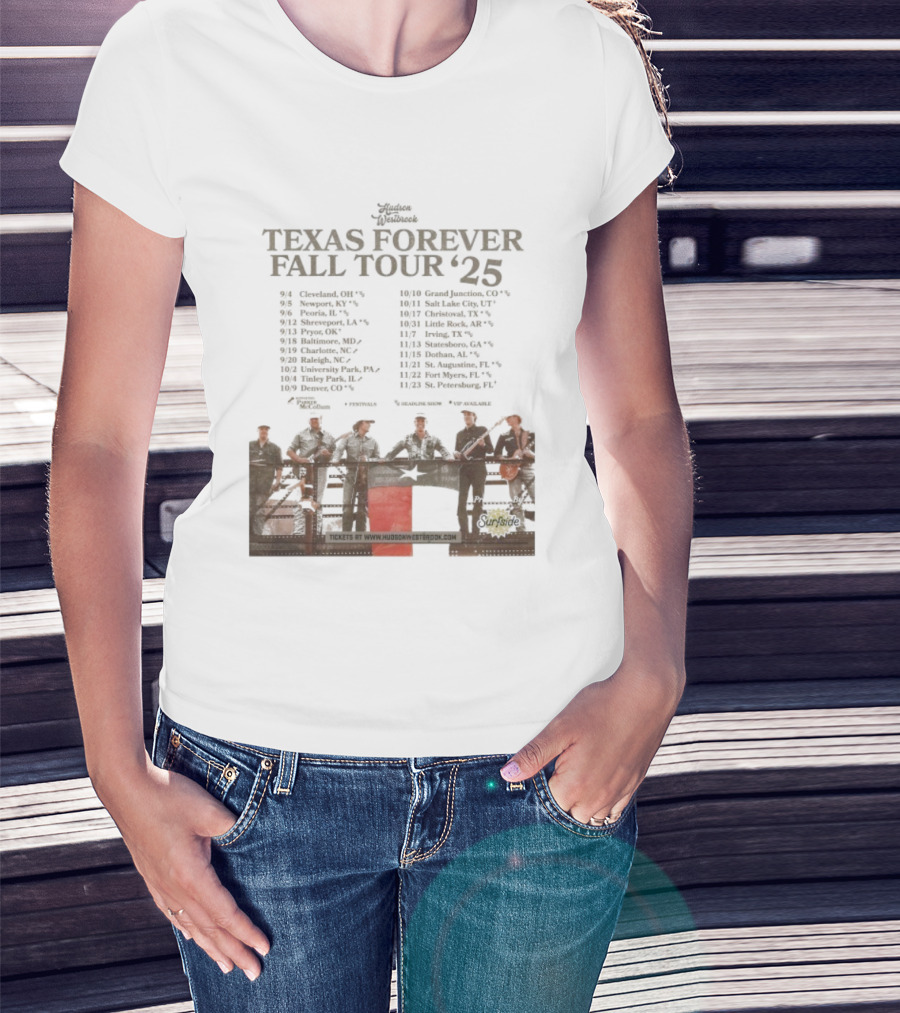 Hudson Westbrook Texas Forever Fall Tour '25 Dates With Texas Flag And Cowboy Band Imagery T-Shirt