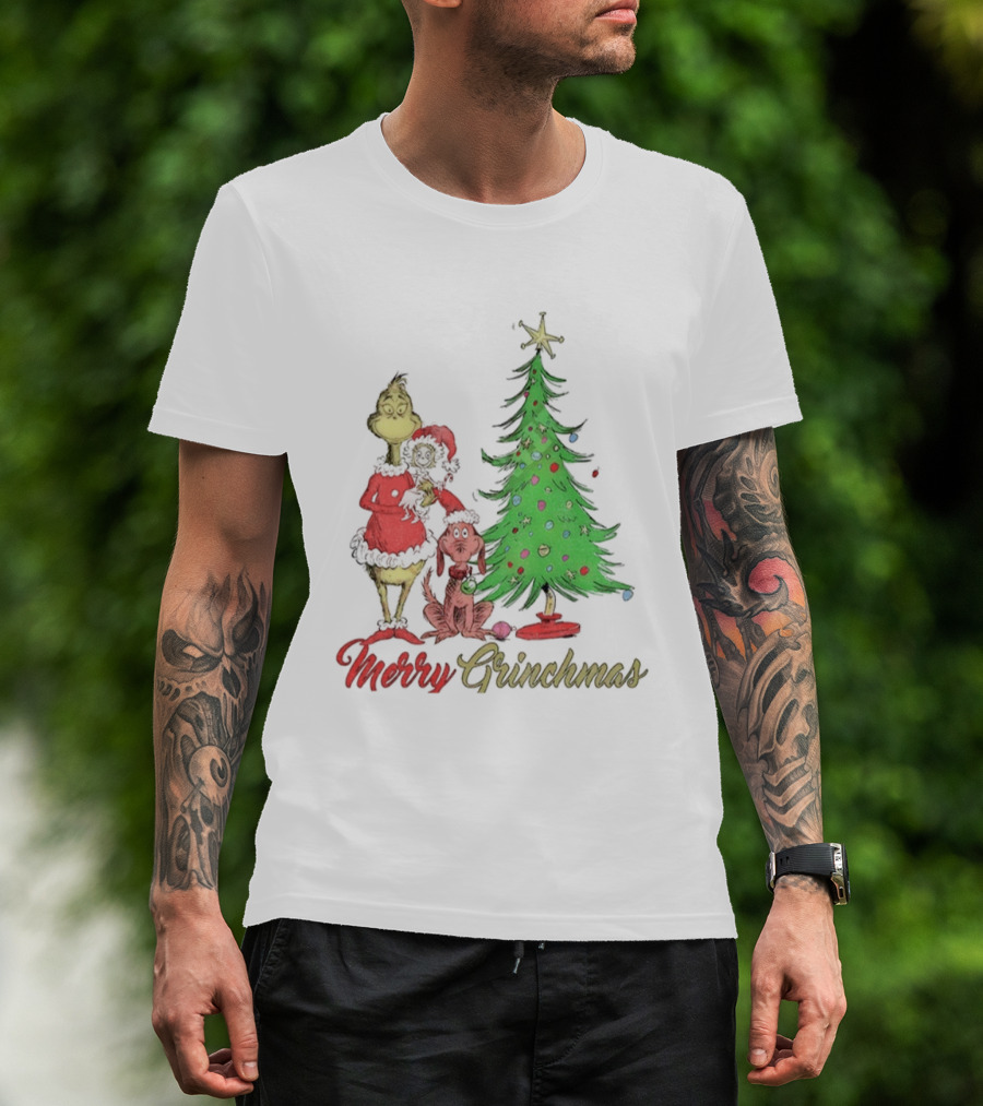Merry Grinchmas Grinch Cindy Lou Who Max The Dog Christmas Tree T-Shirt