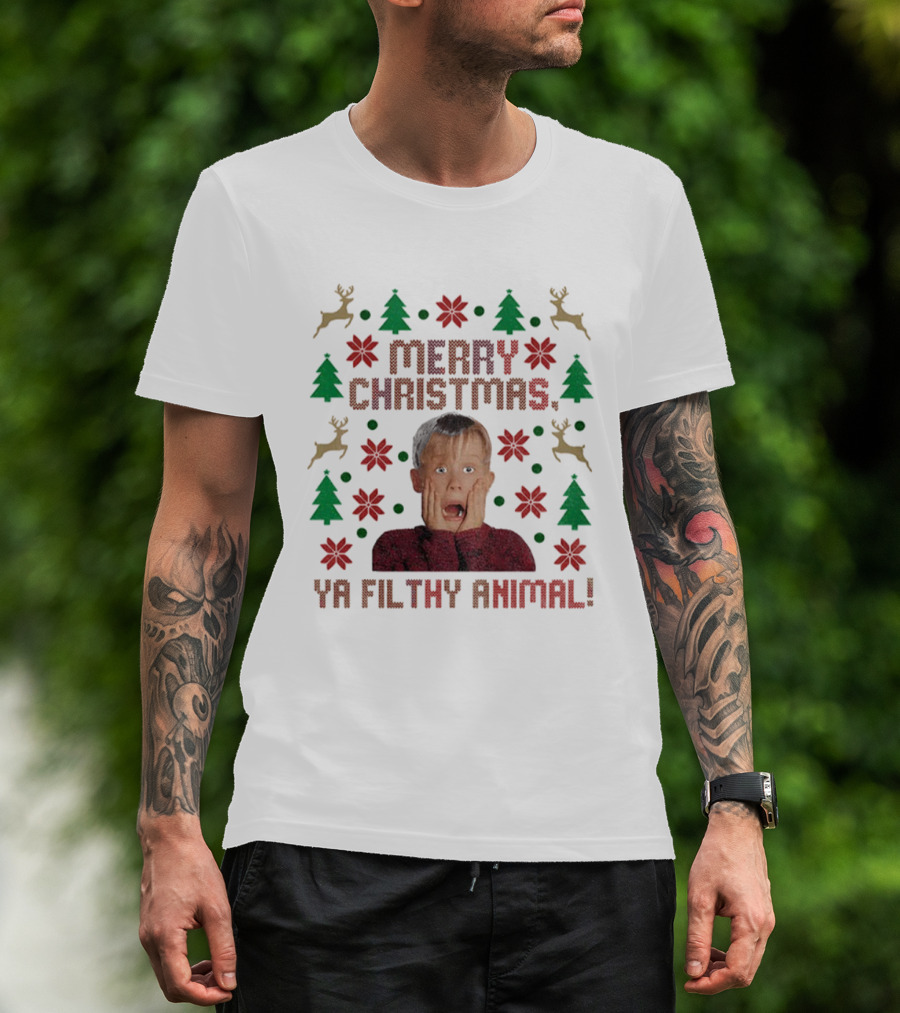 Merry Christmas Ya Filthy Animal Kevin Home Alone Reindeer Festive Holiday Sweater T-Shirt