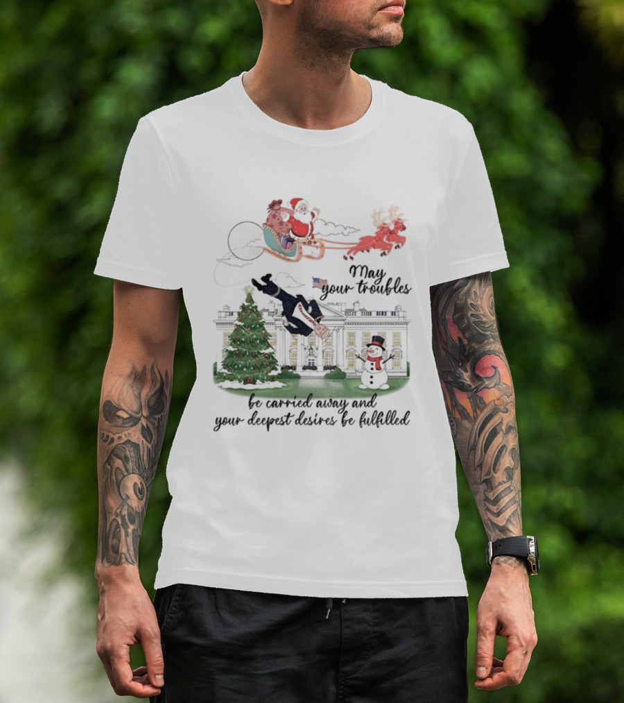 Santa Sleigh Carried Away Anti Trump Christmas Tree White House T-Shirt