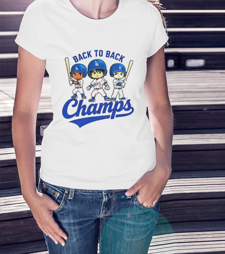Los Angeles Dodgers Baseball Back To Back Champs Characters T-Shirt