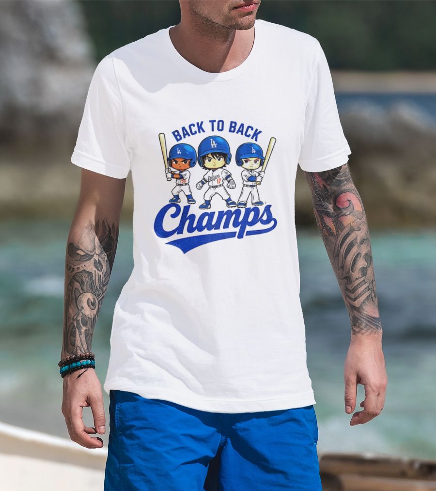 Los Angeles Dodgers Baseball Back To Back Champs Characters T-Shirt