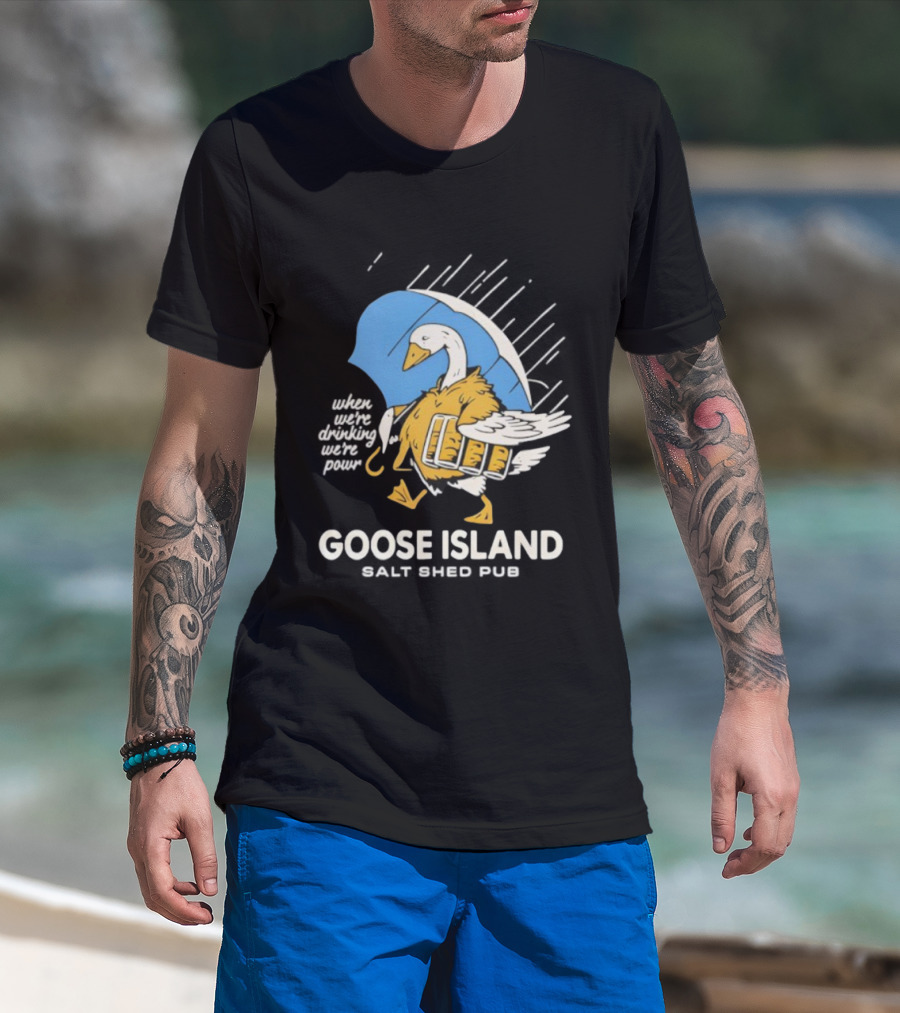 Goose Island Salt Shed Pub Goose With Pie And Umbrella T-Shirt