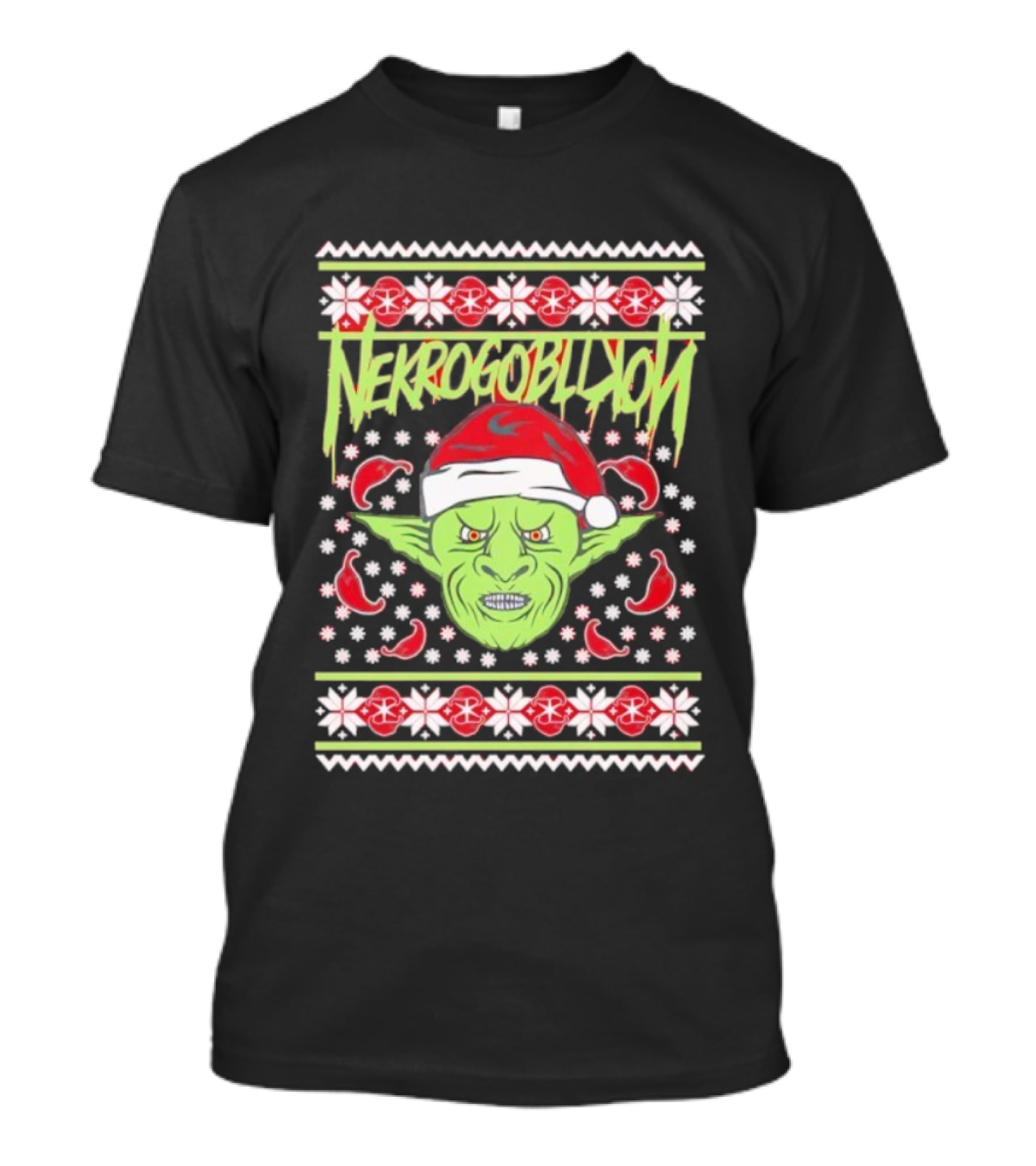 Grinch Nekrogoblikon Santa Hat Ugly Christmas Alien Goblin T-Shirt