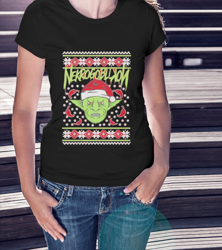 Grinch Nekrogoblikon Santa Hat Ugly Christmas Alien Goblin T-Shirt