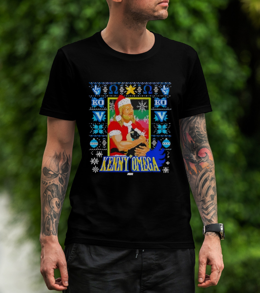 Kenny Omega Purrfect Holiday Ugly Christmas Santa Kitty KO V T-Shirt