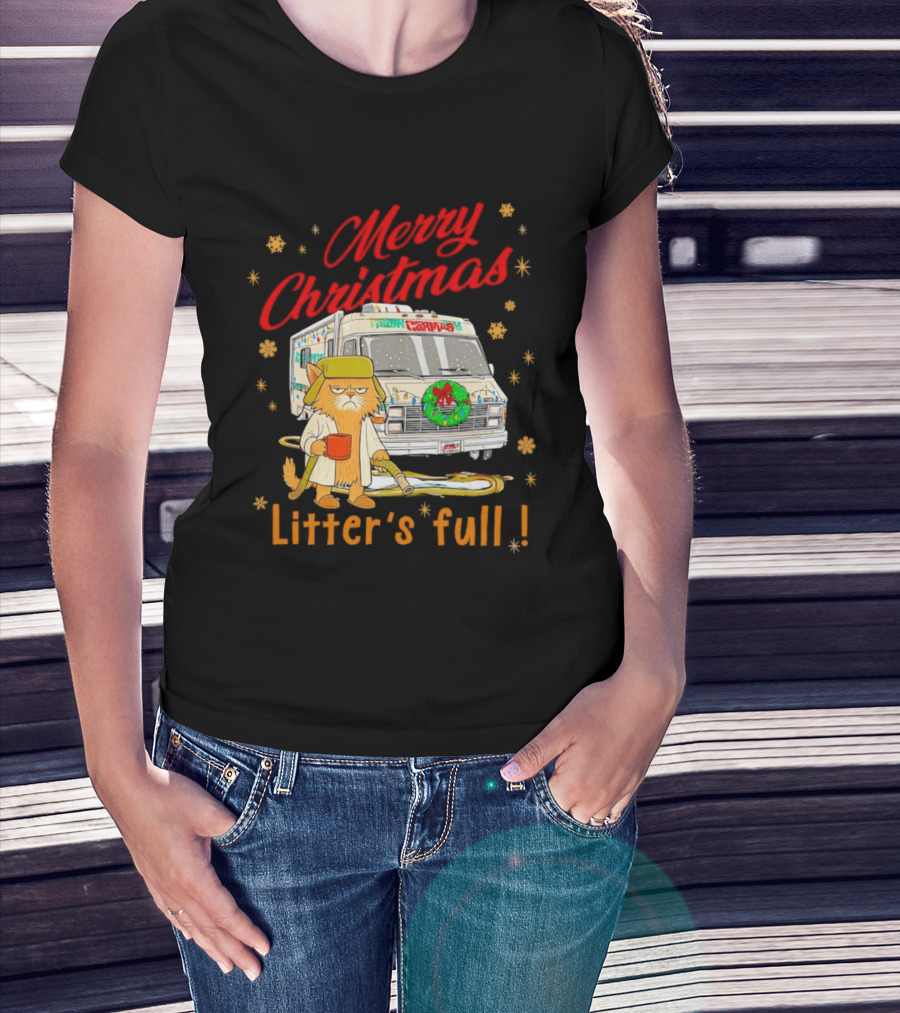 Merry Christmas Litter’s Full Funny Cat RV Holiday Humor T-Shirt