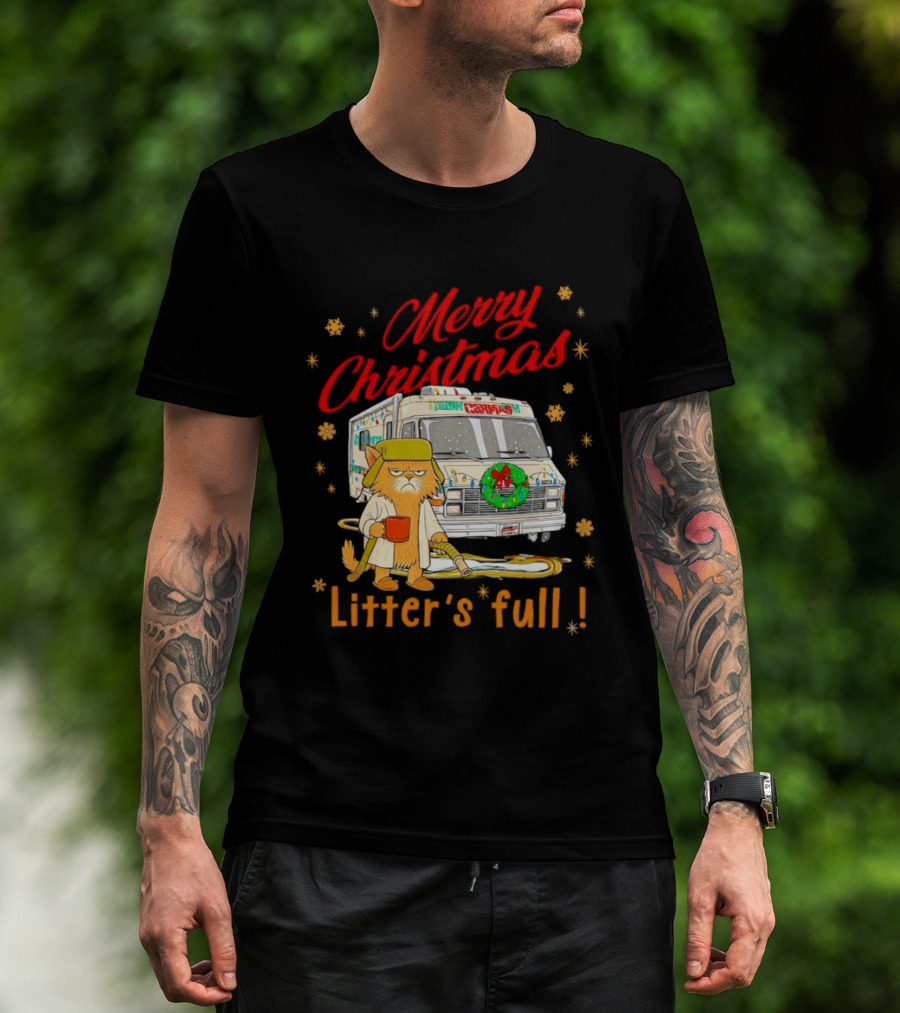 Merry Christmas Litter’s Full Funny Cat RV Holiday Humor T-Shirt