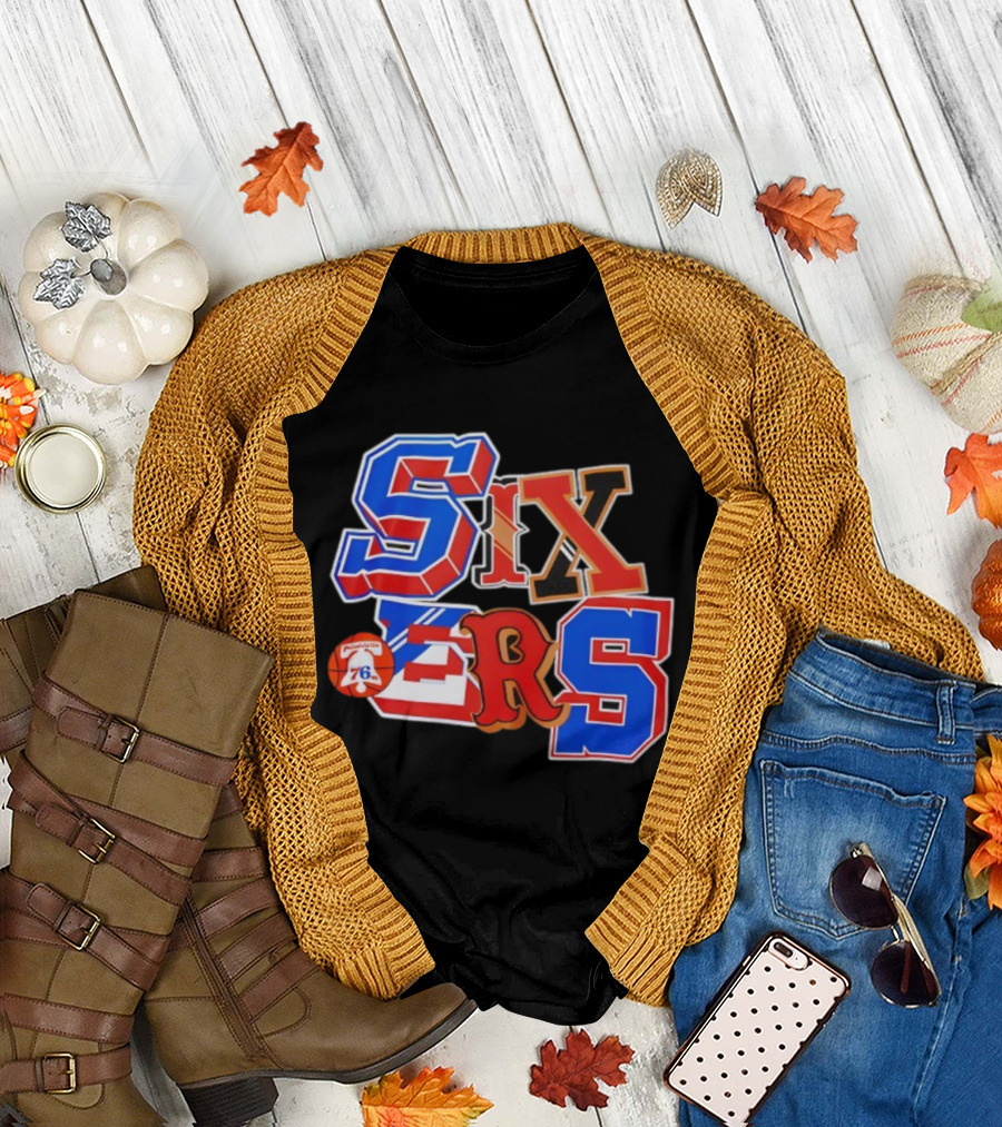 Philadelphia 76ers Hyper Type Mitchell and Ness Sixers Basketball Vintage Style T-Shirt