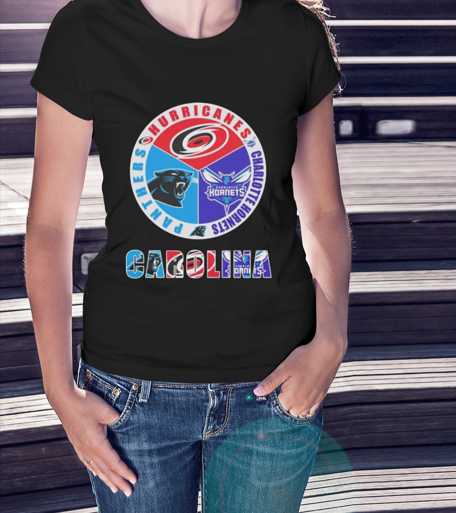 Carolina Hurricanes Panthers Charlotte Hornets Sports Collaboration T-Shirt