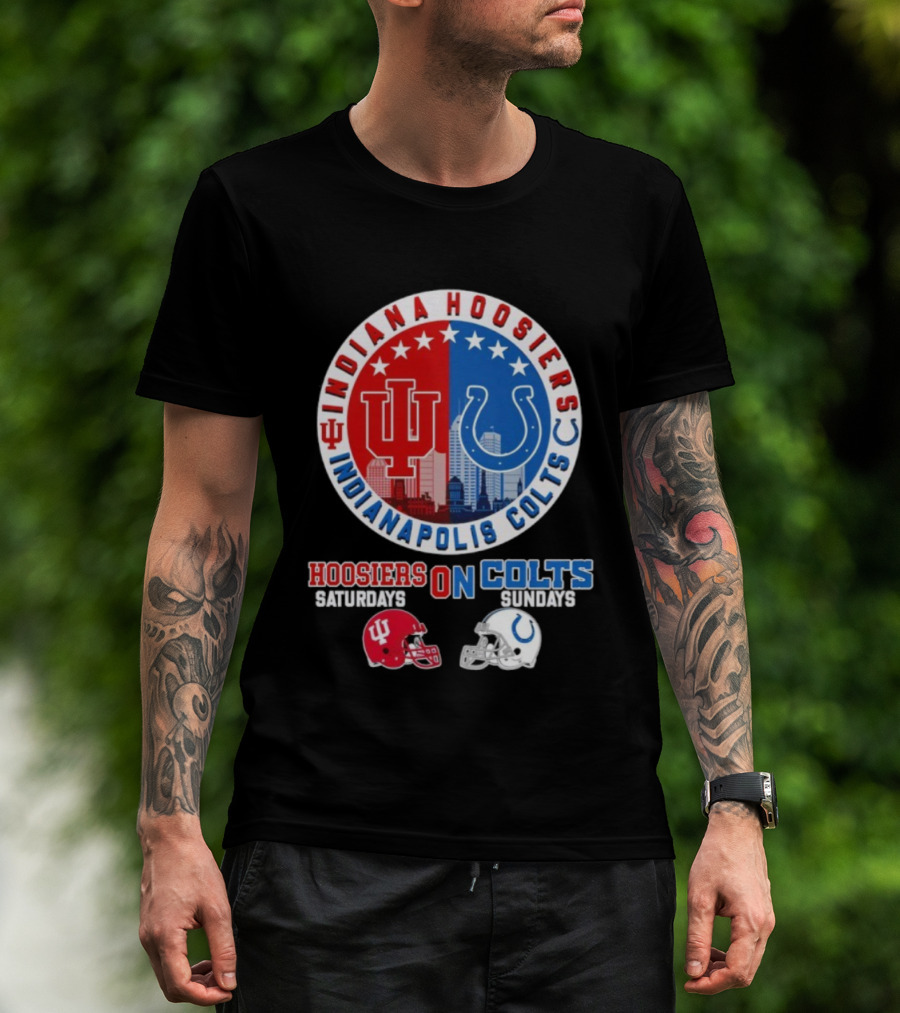 Indiana Hoosiers Indianapolis Colts Hoosier On Saturday Colts On Sunday Football Helmets T-Shirt