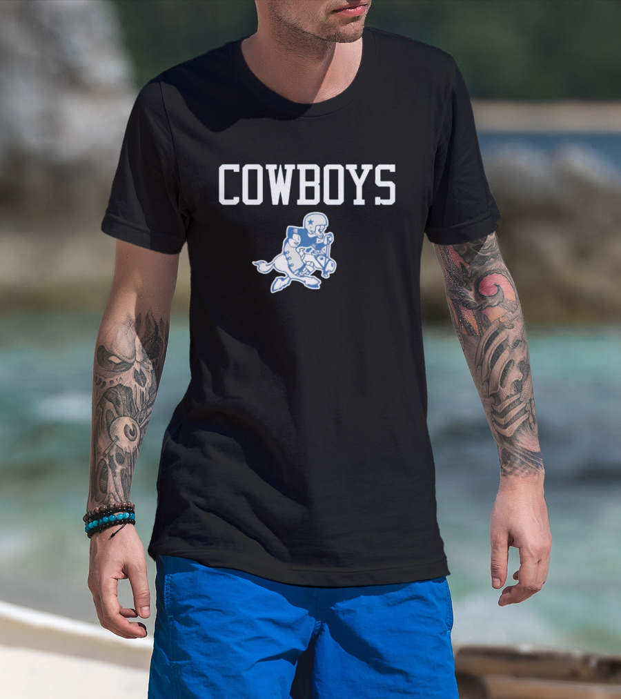 Cowboys Ride 'Em Cowboy Vintage Football Player Riding Horse Graphic T-Shirt