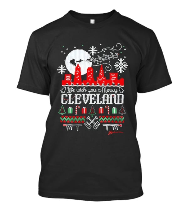 We Wish You A Merry Cleveland Christmas Skyline Santa And Gifts T-Shirt