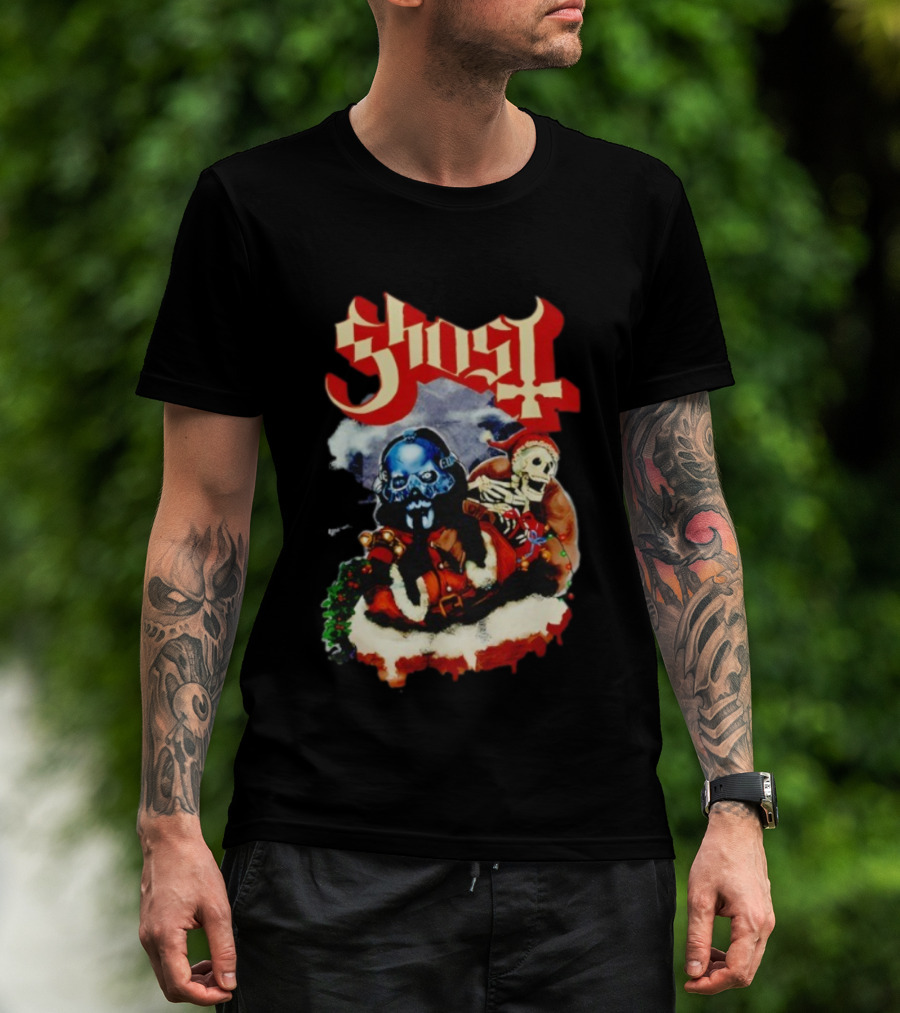 Ghost Father Christmas 2025 Festive Skull Santa Artwork T-Shirt