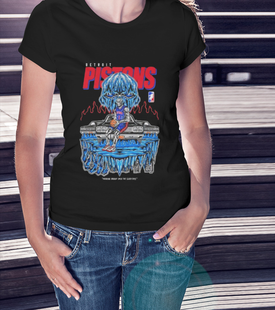 Detroit Pistons Icy Skull Basketball Car Graphic T-Shirt