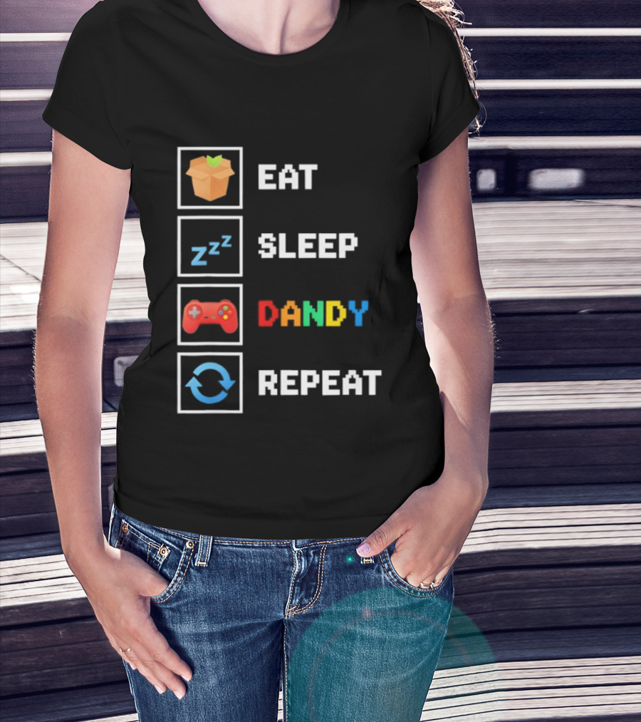 Eat Sleep Dandy Repeat Pixel Foodie Retro Gamer Pattern T-Shirt