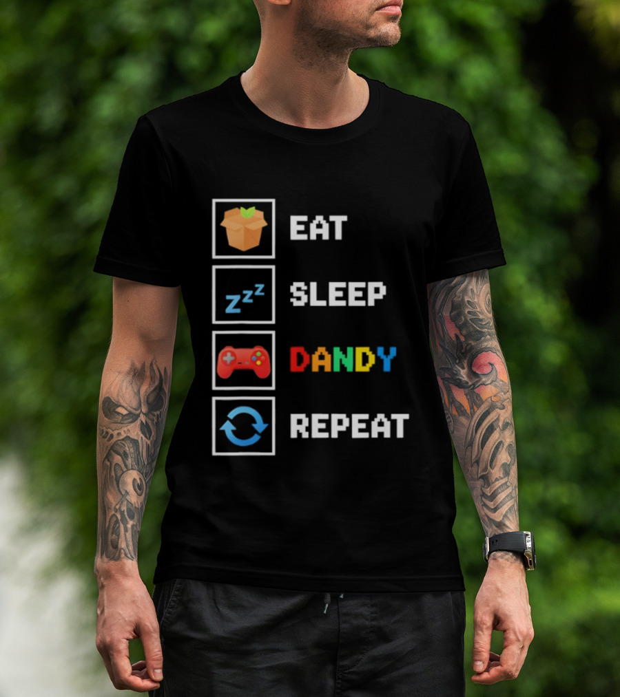 Eat Sleep Dandy Repeat Pixel Foodie Retro Gamer Pattern T-Shirt
