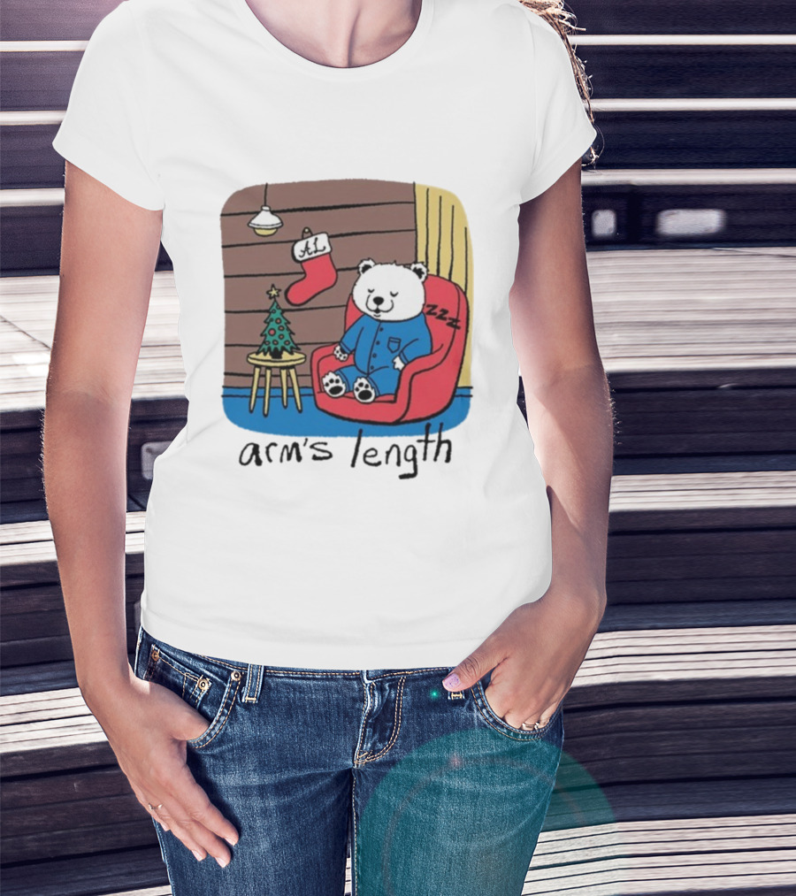 Arm's Length Sleepy Polar Bear Christmas Pajamas Cabin Scene T-Shirt