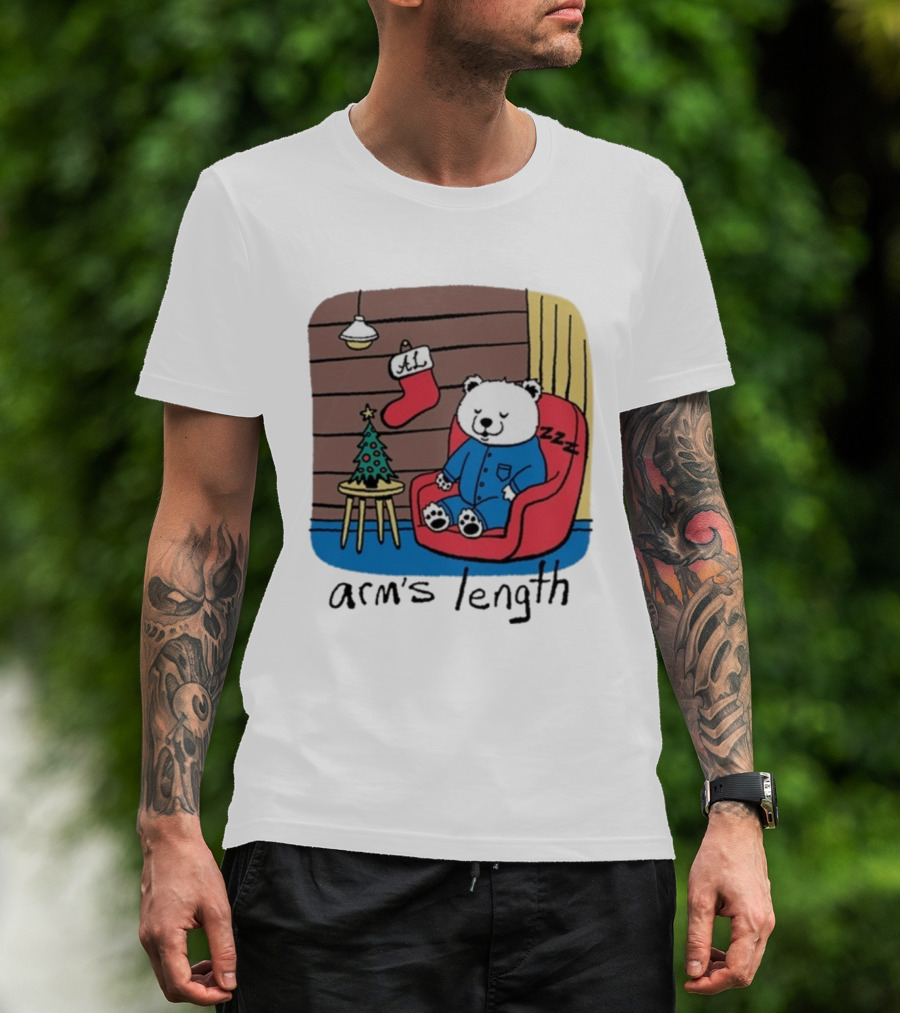 Arm's Length Sleepy Polar Bear Christmas Pajamas Cabin Scene T-Shirt