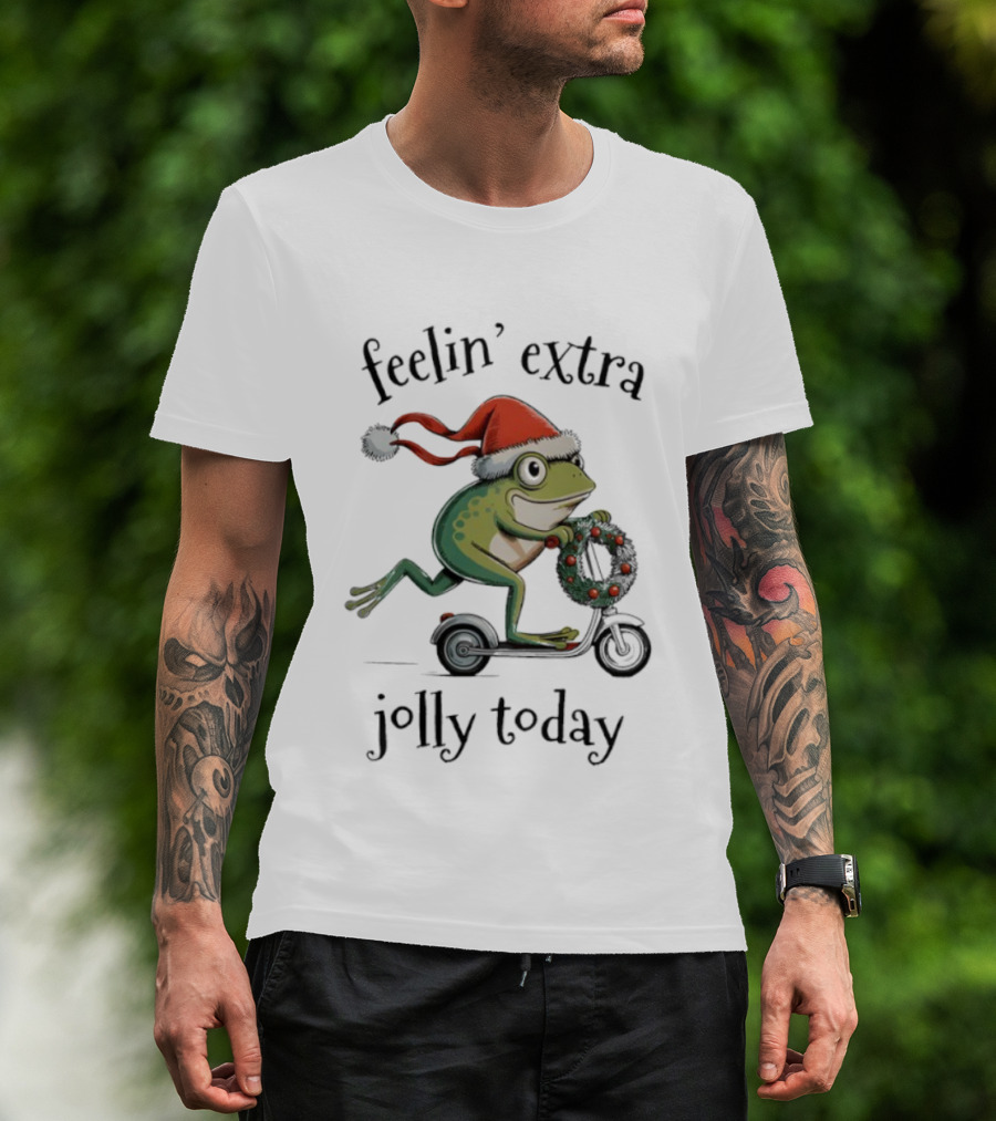 Feelin' Extra Jolly Today Frog Santa Hat Christmas Wreath Scooter T-Shirt