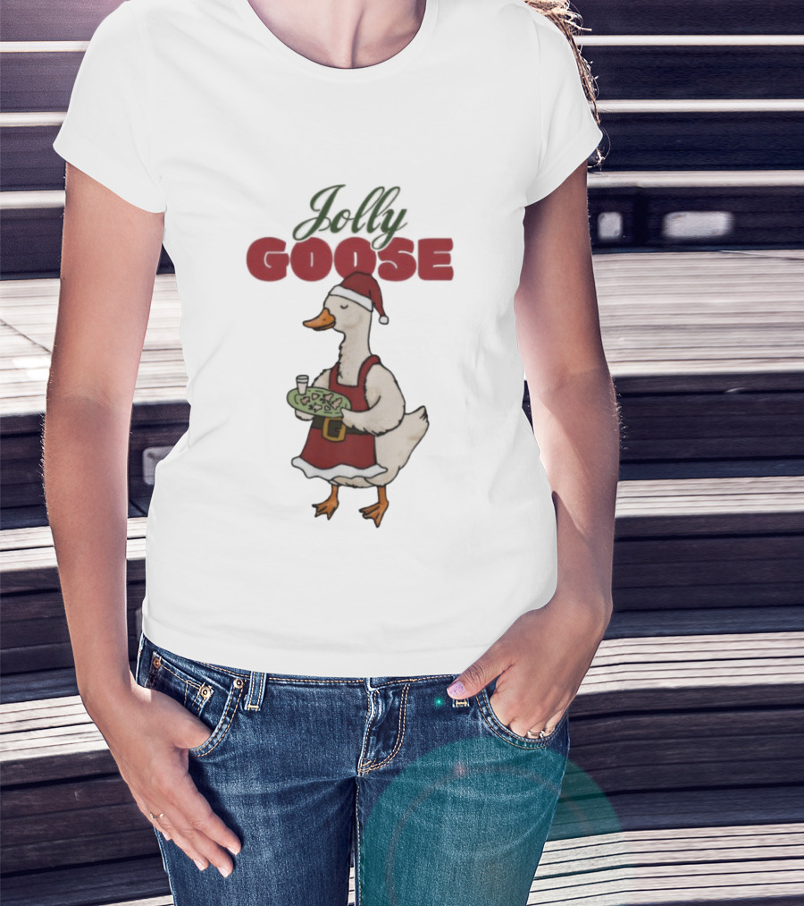 Jolly Goose Santa Suit Festive Duck With Snacks And Drink T-Shirt
