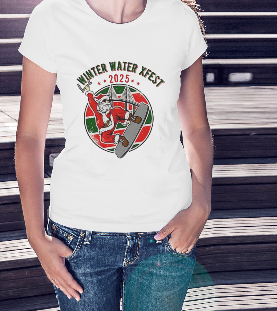 Winter Water Xfest Santa Snowboarding 2025 T-Shirt