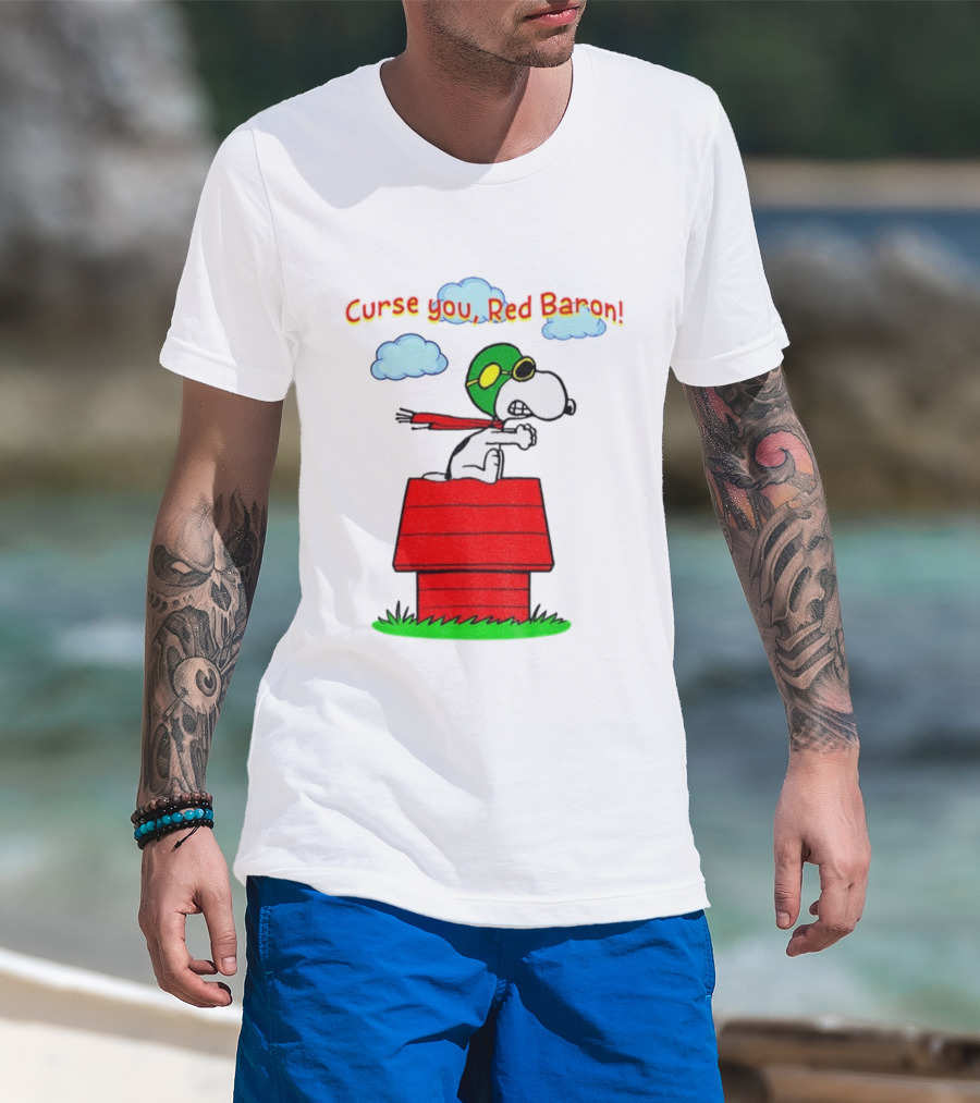 Snoopy Peanuts Flying Ace Curse You Red Baron Iconic Scene T-Shirt