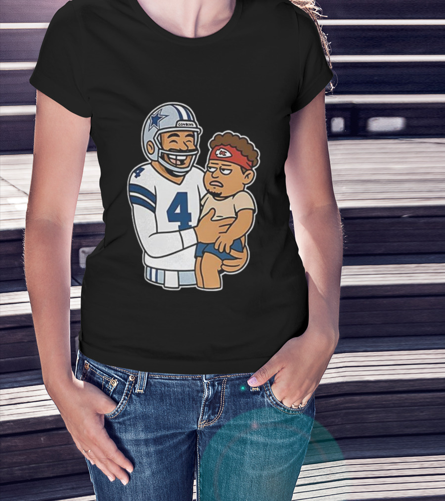Dak Prescott Cowboys Carrying Baby Chiefs Player Sketch T-Shirt