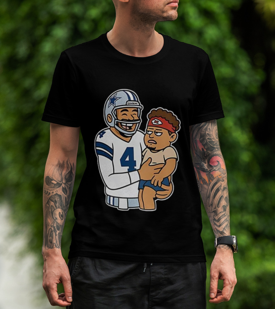 Dak Prescott Cowboys Carrying Baby Chiefs Player Sketch T-Shirt