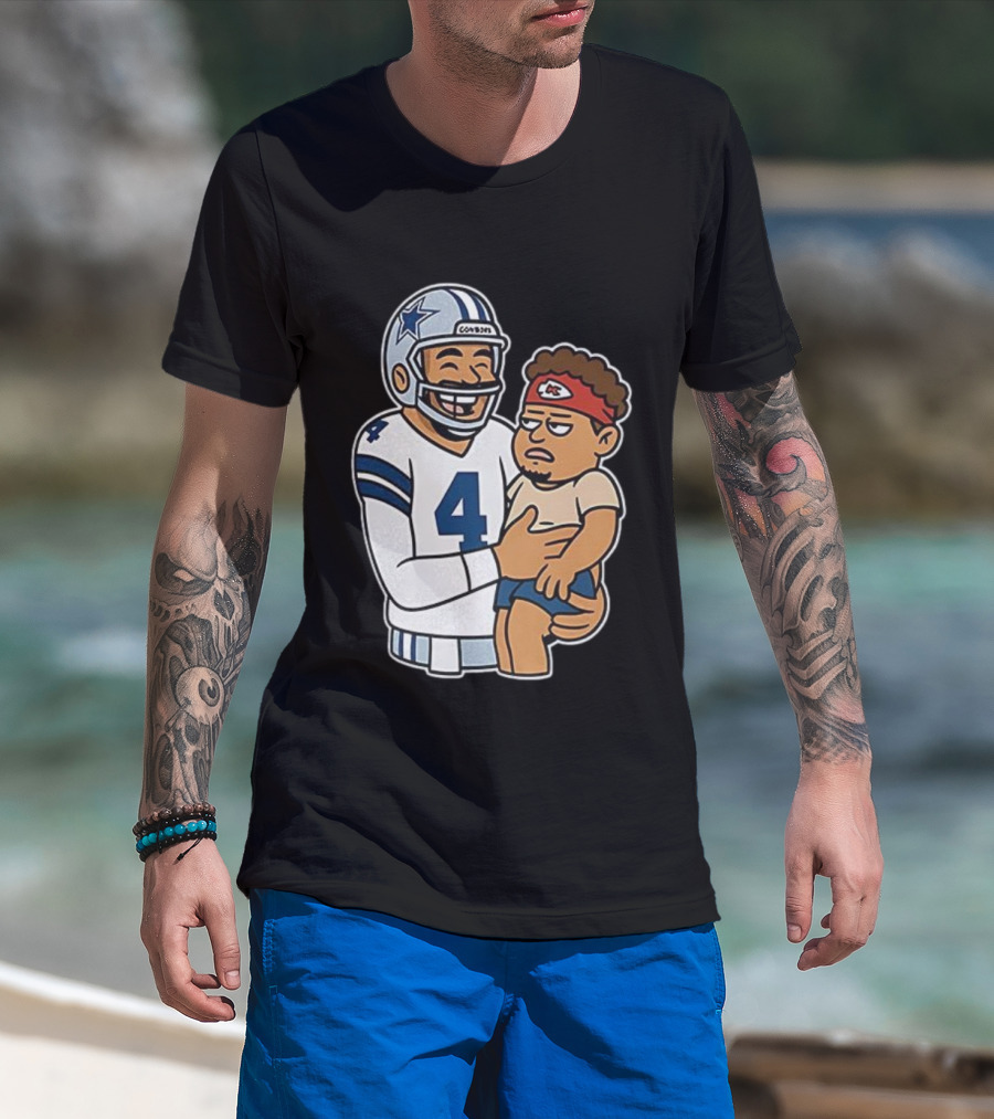 Dak Prescott Cowboys Carrying Baby Chiefs Player Sketch T-Shirt