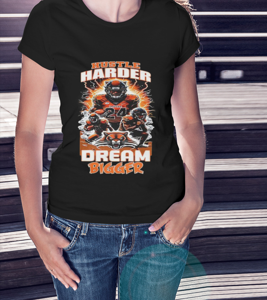 Hustle Harder Dream Bigger Panther Warriors Football Lightning Theme T-Shirt