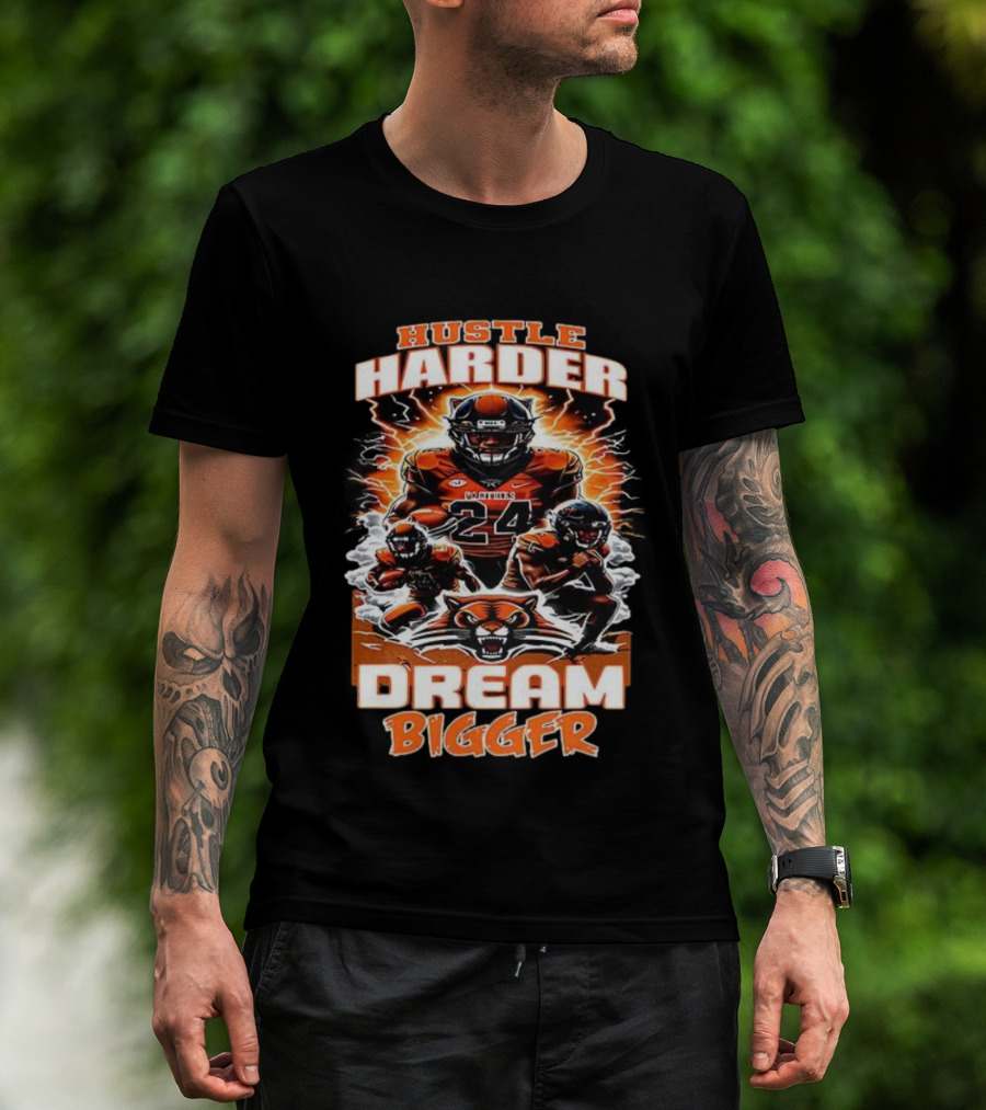 Hustle Harder Dream Bigger Panther Warriors Football Lightning Theme T-Shirt