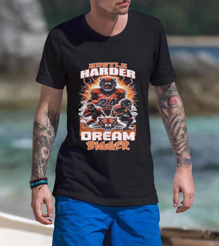 Hustle Harder Dream Bigger Panther Warriors Football Lightning Theme T-Shirt