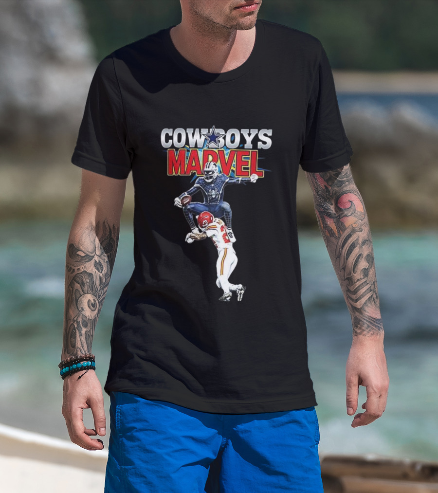 Marvel Cowboys Spiderman Vs Chiefs Football Hurdle T-Shirt