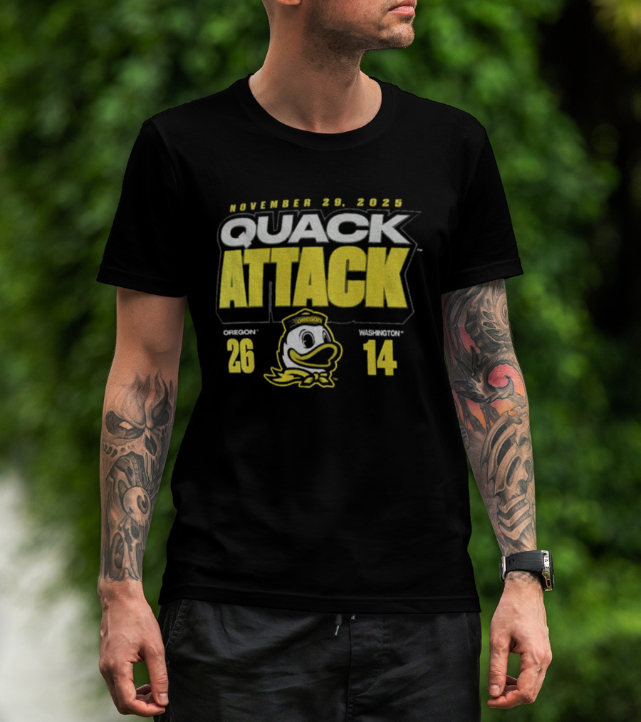 Oregon Ducks Vs. Washington Huskies Quack Attack 26-14 Score 2025 T-Shirt
