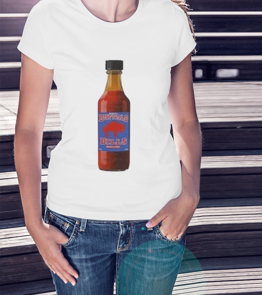 Buffalo Bills Wing Sauce Hot Bottle Blue Red Buffalo Icon T-Shirt