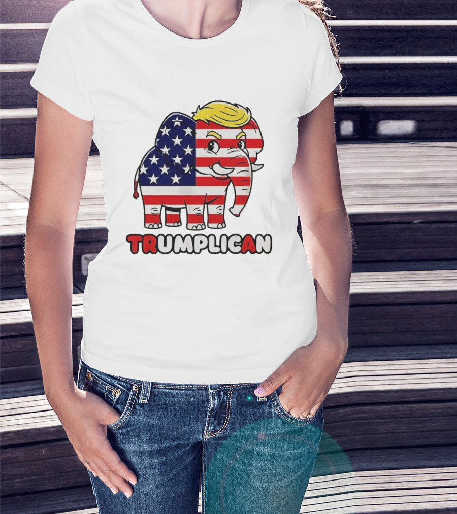 Trumplican American Flag Elephant With Hair And Stars T-Shirt