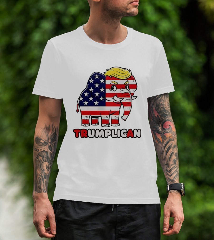 Trumplican American Flag Elephant With Hair And Stars T-Shirt