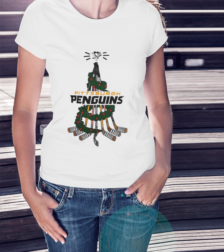 Pittsburgh Penguins Stickmas Holiday Christmas Tree NHL Hockey Team Christmas T-Shirt